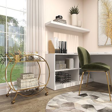 Stella & Eve Metal Rolling Round Bar Cart with 2 Shelves and Wheels