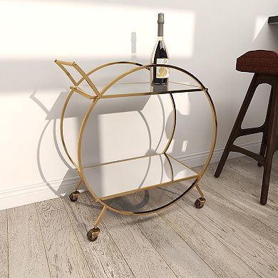 Stella & Eve Metal Rolling Round Bar Cart with 2 Shelves and Wheels