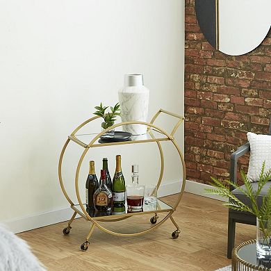 Stella & Eve Metal Rolling Round Bar Cart with 2 Shelves and Wheels