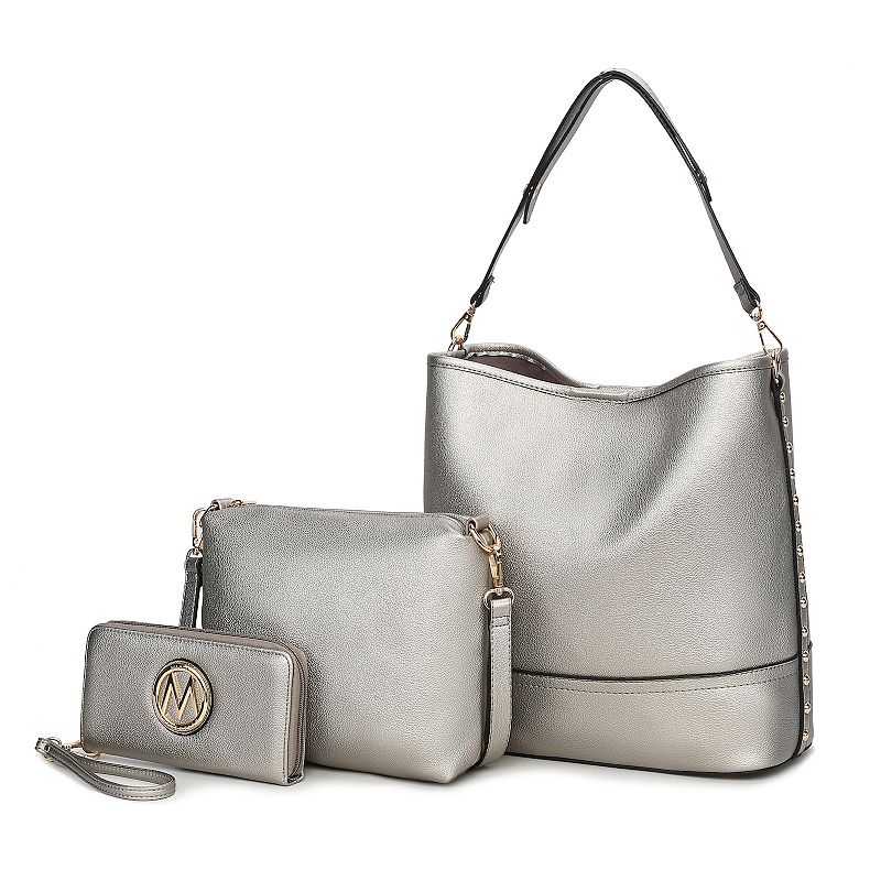 MKF Collection Wren Hobo Bag, Pouch & Wristlet Wallet, Silver