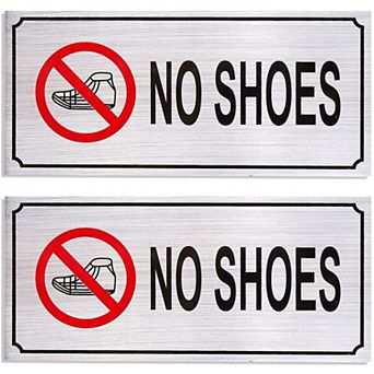 2-Pack No Shoes Signs - Remove Shoes Wall Plates, Self-Adhesive Aluminum Sign