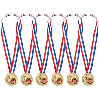 6 Pack 1st Place Gold Award Winner Medals with Ribbons 2.6" Diameter