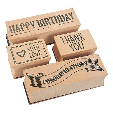 4-Piece Card Making Stamps Set, Wood Mounted Rubber Stamps for DIY Art & Crafts