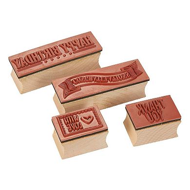 4-Piece Card Making Stamps Set, Wood Mounted Rubber Stamps for DIY Art & Crafts