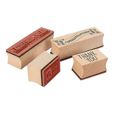 4-Piece Card Making Stamps Set, Wood Mounted Rubber Stamps for DIY Art & Crafts