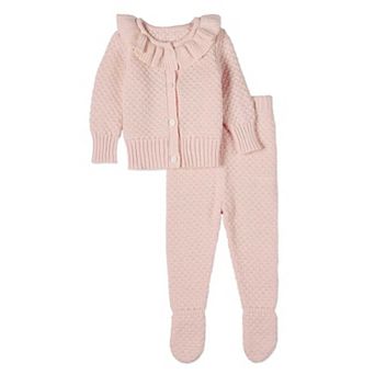 2 pc Set Baby Girls 100% Cotton Knit Cardigan and Footed Pant