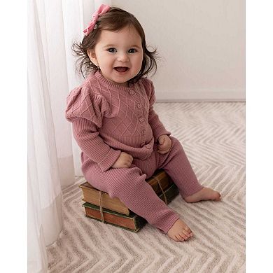 2 Piece Baby and Toddler Girls "Juliet" Mixed Knit Cardigan and Legging Set