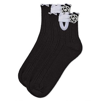Girls' Floral Button Anklet Socks