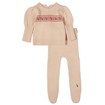 2 pc Baby Girls "Tiptoe Through The Tulips" 100% Cotton Knit Footed Legging Set