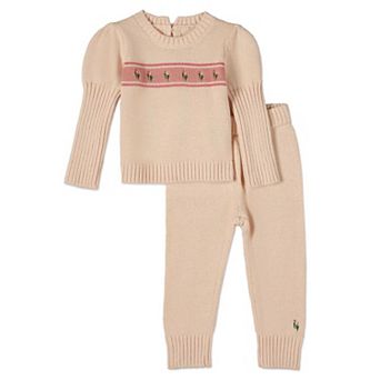 2 pc Baby and Toddler Girls "Tiptoe Through The Tulips" 100% Cotton Knit Embroidered Legging Set