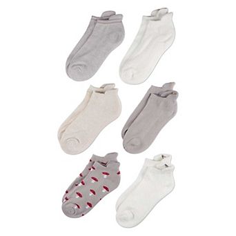 6 Pair Women's Half-Cushioned Embroidered Low Cut Socks with Heel Tab