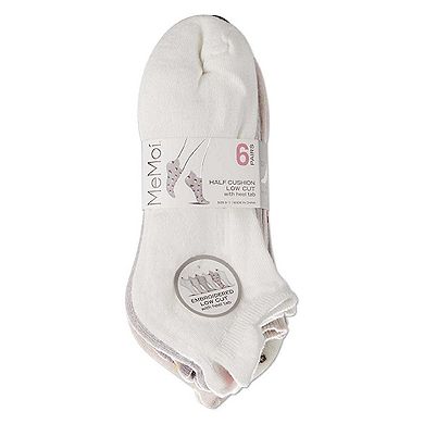 6 Pair Women's Half-Cushioned Embroidered Low Cut Socks with Heel Tab
