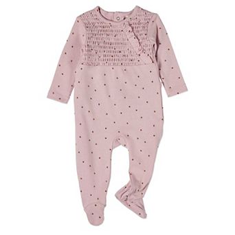 Baby and Toddler Girls "Sweet Cherry" 100% Cotton Ruffled Smocked Footie