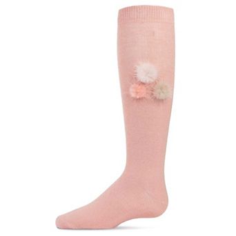 Fuzzy and Fun Girls Pom-Pom Cotton Blend Knee Socks