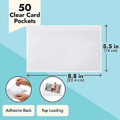50 Pack Self-Adhesive Index Card Sleeves for Note Cards, 5 x 8 In