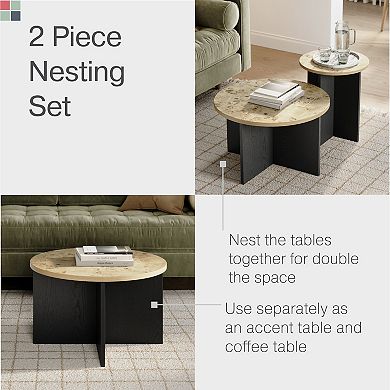 Black and Burl Wood Coffee Table - Black and Wood Coffee Table - 2 Piece Set