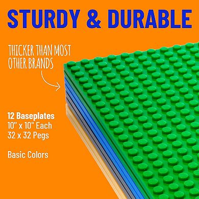 8 Piece Classic Baseplates, For Building Bricks, Basic Colors, 10x10 Inches