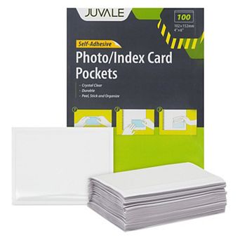 100 Pack Top Load 4x6 Photo Sleeves with Adhesive, Index Card Holder