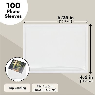 100 Pack Top Load 4x6 Photo Sleeves with Adhesive, Index Card Holder