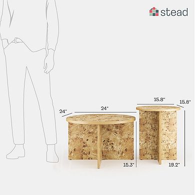 Burl Wood Nesting Coffee Tables - Modern Living Room Furniture - 2 Piece Set