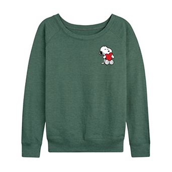Women's Peanuts Snoopy Hugging Heart French Terry Long Sleeve Tee