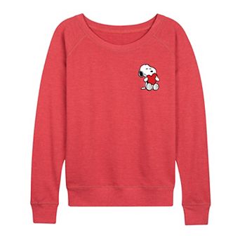 Women's Peanuts Snoopy Hugging Heart French Terry Long Sleeve Tee