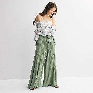 Juniors' Pink Republic Tiered Wide Leg Pants
