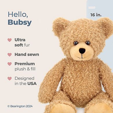 Bubsy Brown Plush Teddy Bear Stuffed Animal, 16 Inch
