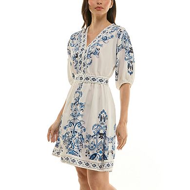 Women's Maison Tara Placement Print Belted Short Dress