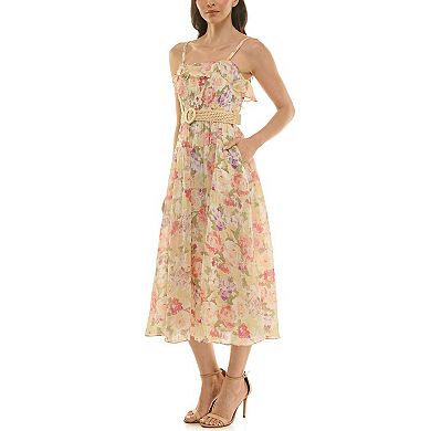 Women's Maison Tara Smocked Belted Voile Midi Dress