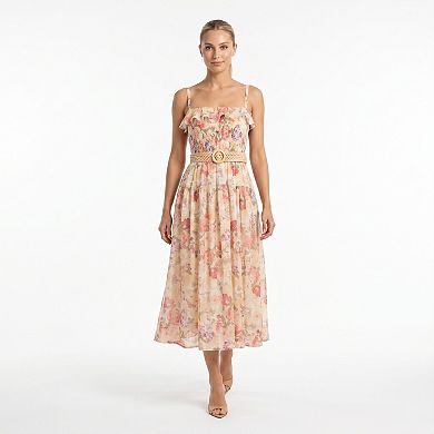 Women's Maison Tara Smocked Belted Voile Midi Dress