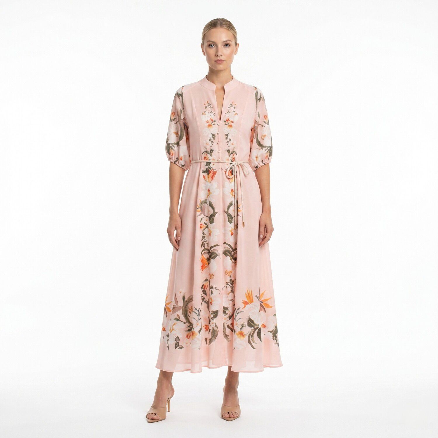 Женские платья Maison Tara Belted Floral Print Midi Dress
