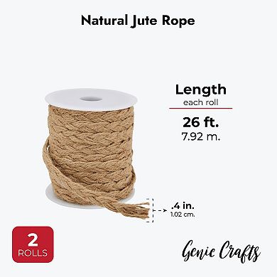 2Pcs 26ft Natural Jute Rope Thick Braided Twine String 0.4" for DIY Gift Packing