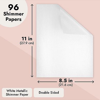 96 Sheets White Metallic Shimmer Paper, Double-Sided for Invitations, 8.5x11 In