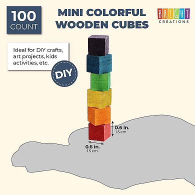 100-Piece Wooden Blocks for Crafts, Colorful Small Cubes, 6 Colors, 0.6 In