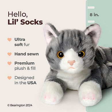 8" Cat Lil’ Socks-Small Plush Stuffed Animal Gray Striped Tabby Cat