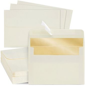 50 Pack Ivory and Gold Envelopes 4x6, A6 Size for Wedding and Party Invitations