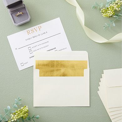 50 Pack Ivory and Gold Envelopes 4x6, A6 Size for Wedding and Party Invitations