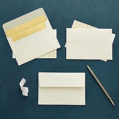 50 Pack Ivory and Gold Envelopes 4x6, A6 Size for Wedding and Party Invitations