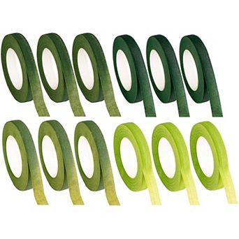 Floral Adhesives Tape 12 pc Florist Tapes for Bouquet Crafts, 4 Green Shades