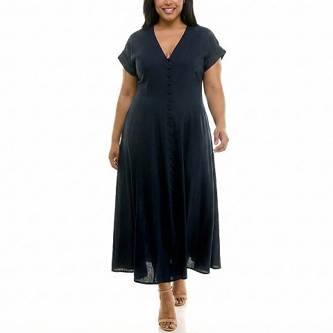 Женские платья Taylor Plus Size Taylor Button Front Linen Dress