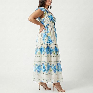 Plus Size Taylor Floral Flutter Sleeve A-Line Dress