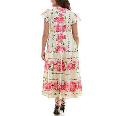 Plus Size Taylor Floral Flutter Sleeve A-Line Dress