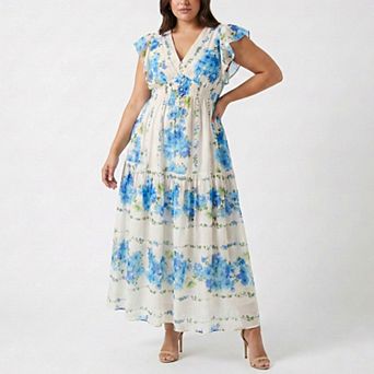 Plus Size Taylor Floral Flutter Sleeve A-Line Dress