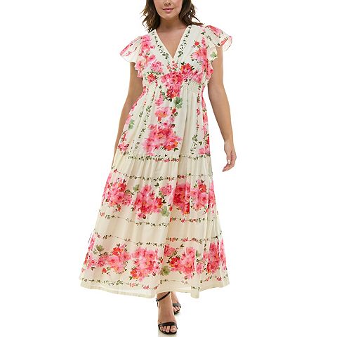Женские платья Taylor Plus Size Taylor Floral Flutter Sleeve A-Line Dress