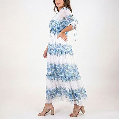 Plus Size Taylor Floral Chiffon Smocked Waist A-Line Dress