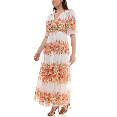 Plus Size Taylor Floral Chiffon Smocked Waist A-Line Dress
