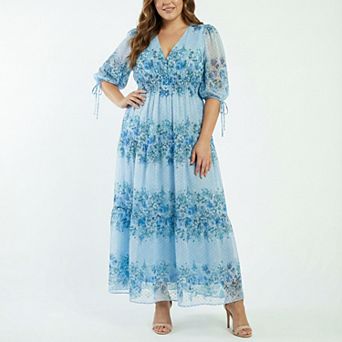 Plus Size Taylor Floral Chiffon Smocked Waist A-Line Dress