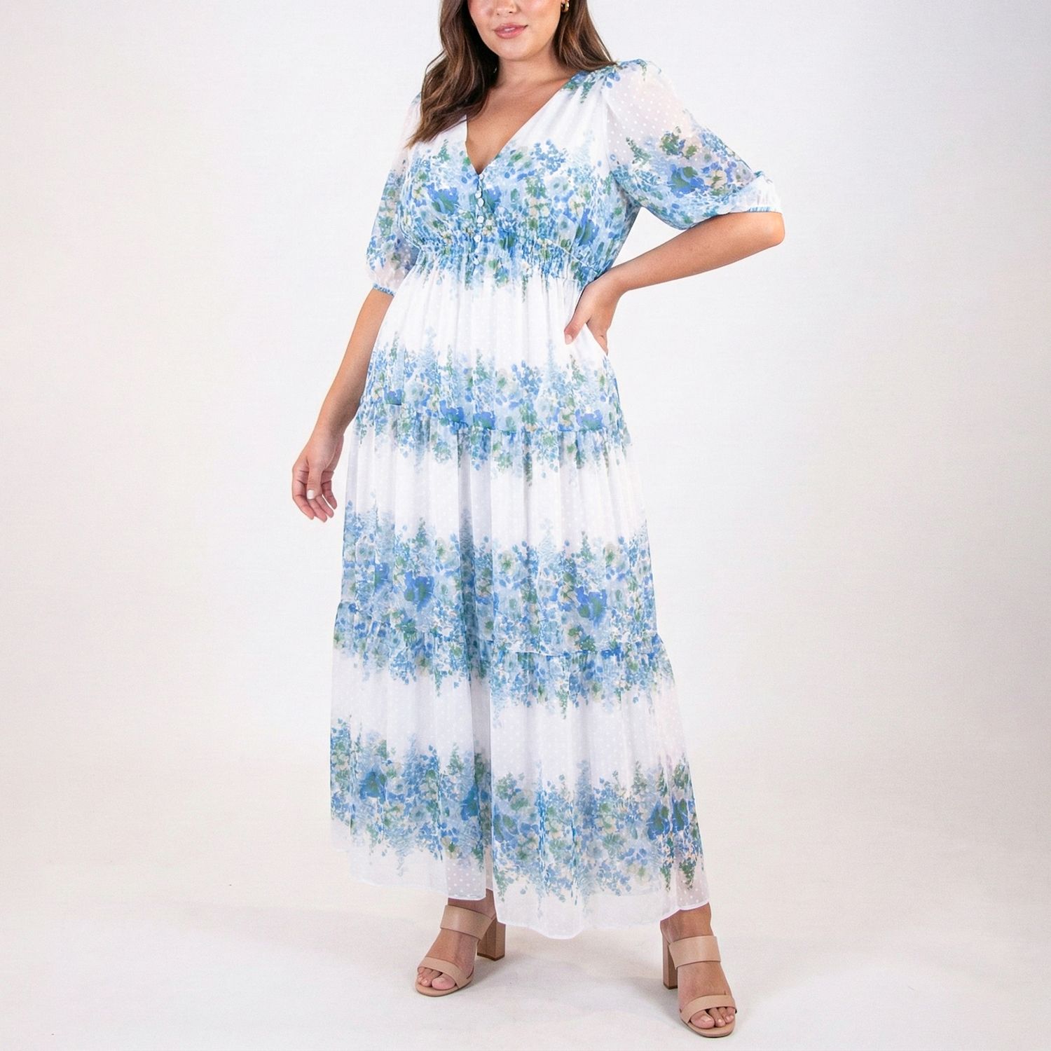 Женские платья Taylor Plus Size Taylor Floral Chiffon Smocked Waist A-Line Dress