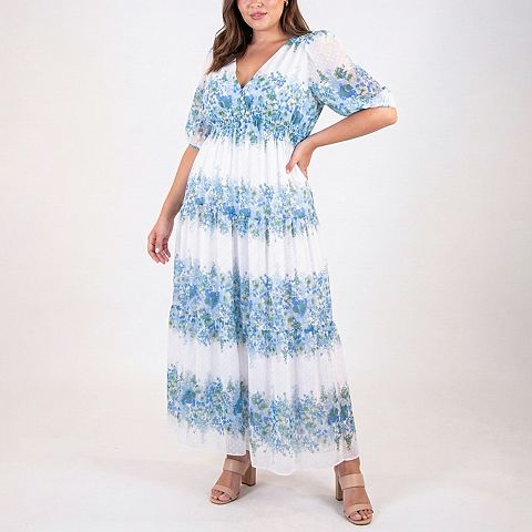 Женские платья Taylor Plus Size Taylor Floral Chiffon Smocked Waist A-Line Dress